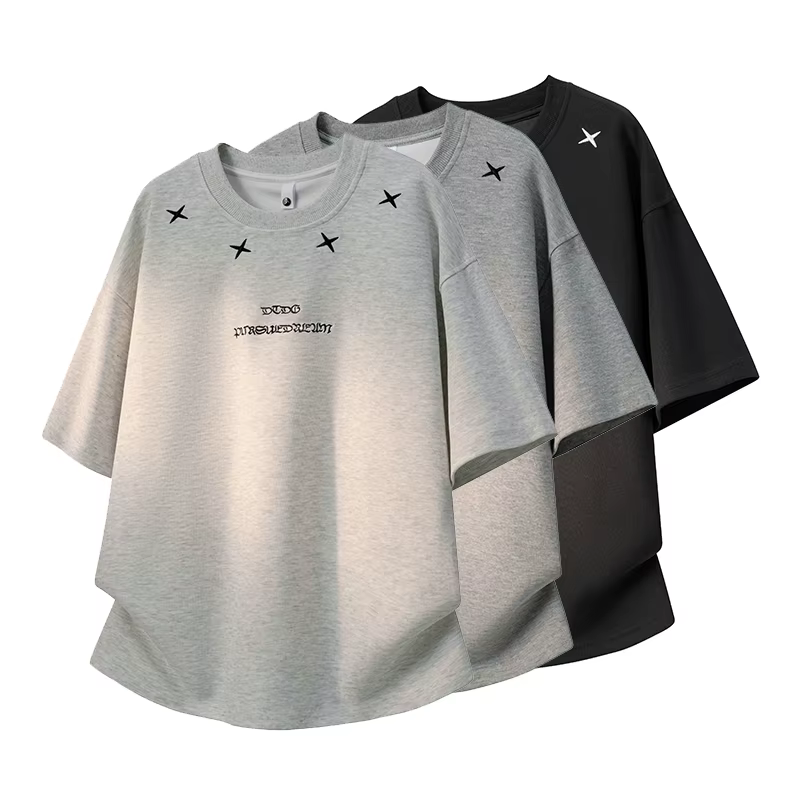 T-shirt pour homme style gothique punk avec broderie étoile, imprimé gothique, coupe ample, streetwear décontracté, haut pour homme, haut pour couple