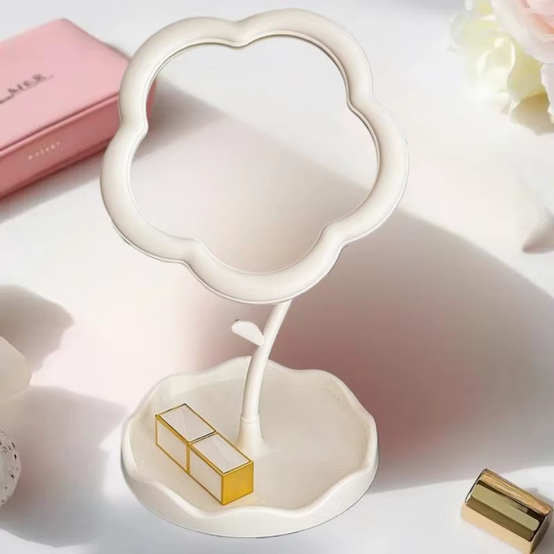 Miroir avec plateau à accessoires Miroir en forme de fleur de vanité de beauté ; Maquillage une pièce