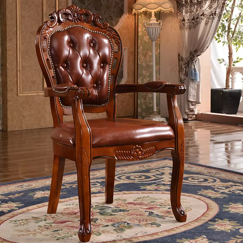 Style européen chaud, chaise de salle à manger, style américain, chaise, maison, dossier, bois massif, rétro, accoudoir, hôtel, restaurant