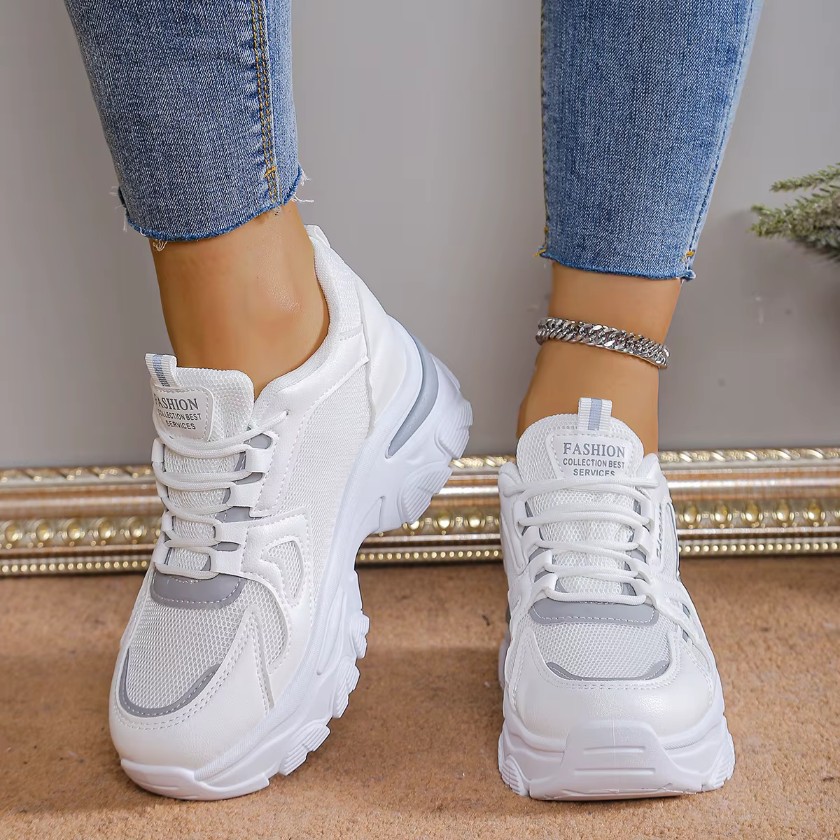 Plate-forme chaussures de sport pour femmes blanc décontracté maille respirant baskets hauteur augmenter à lacets printemps automne Tennis Feminino
