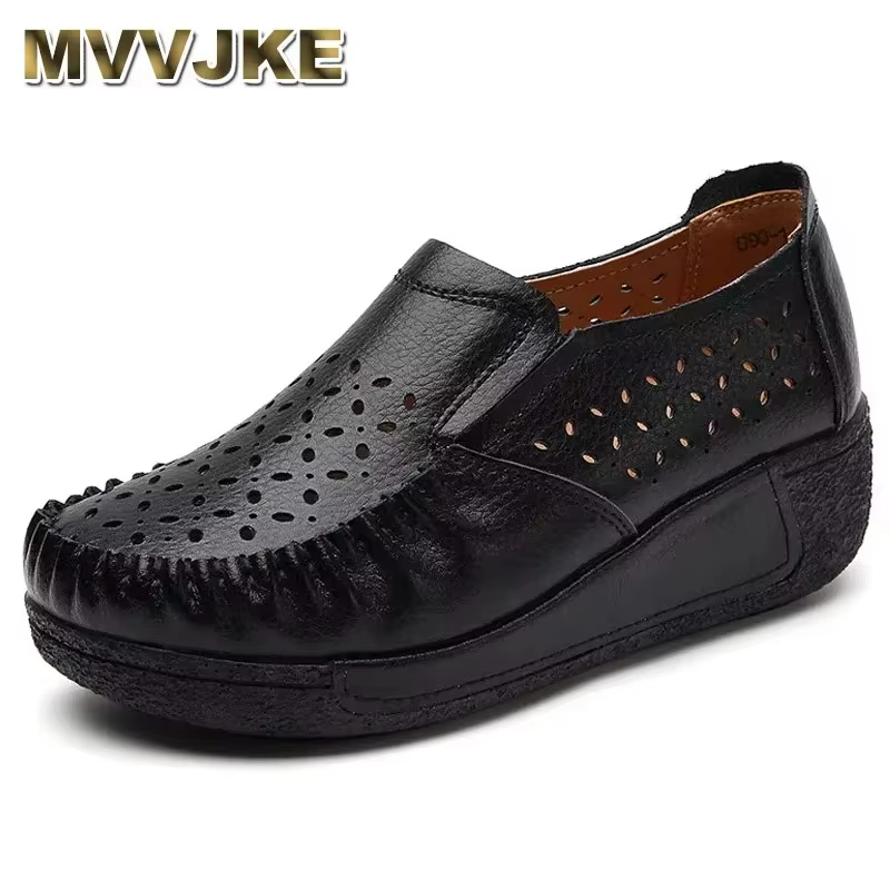2025 plate-forme chaussures plates pour femmes sans lacet évider véritable cuir de vache Swing