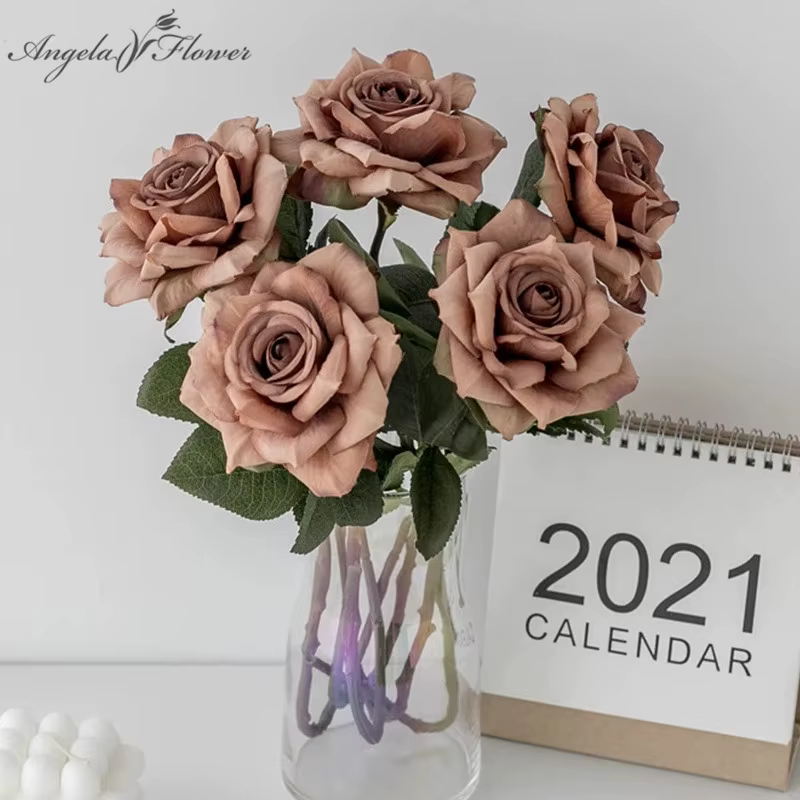 Branche de Rose pour Bouquet de mariée de mariage, fleur rétro, faux matériau Floral, décoration d'intérieur, cadeau de saint valentin, vente en gros