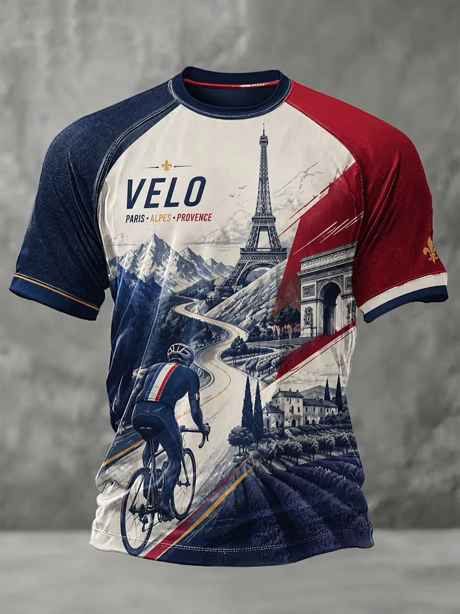 T-shirt de cyclisme style français pour hommes et femmes, imprimé 3D, décontracté, sportif, séchage rapide, respirant, manches courtes, pour l'extérieur, été
