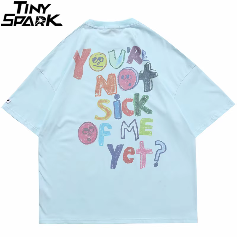 T-Shirt manches courtes en coton pour homme, surdimensionné, Hip Hop, Streetwear, peinture de lettres, cœur, arc-en-ciel, anges imprimés, Harajuku