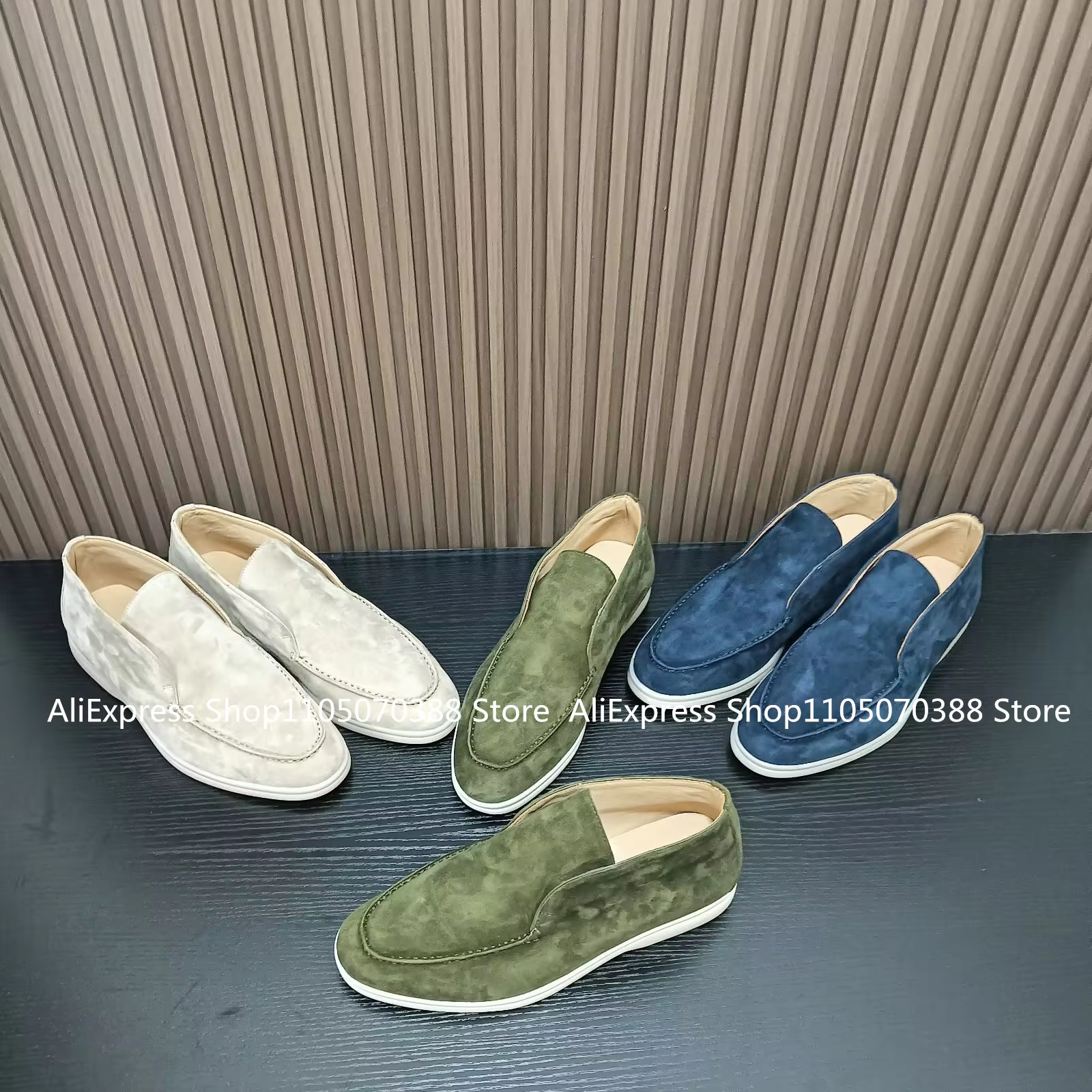 Vert militaire unisexe tout en cuir véritable hommes chaussures décontractées à fond plat marche en peau de mouton daim