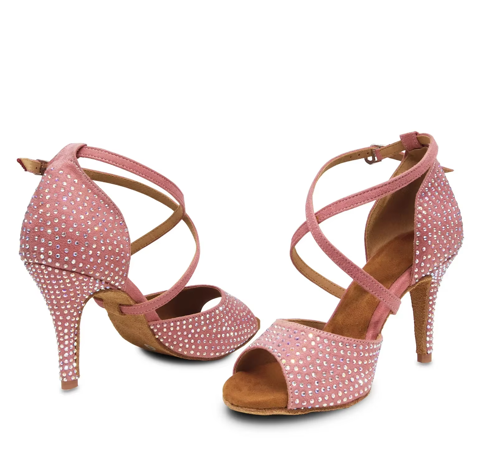 Chaussures de danse latine roses à semelle souple pour intérieur