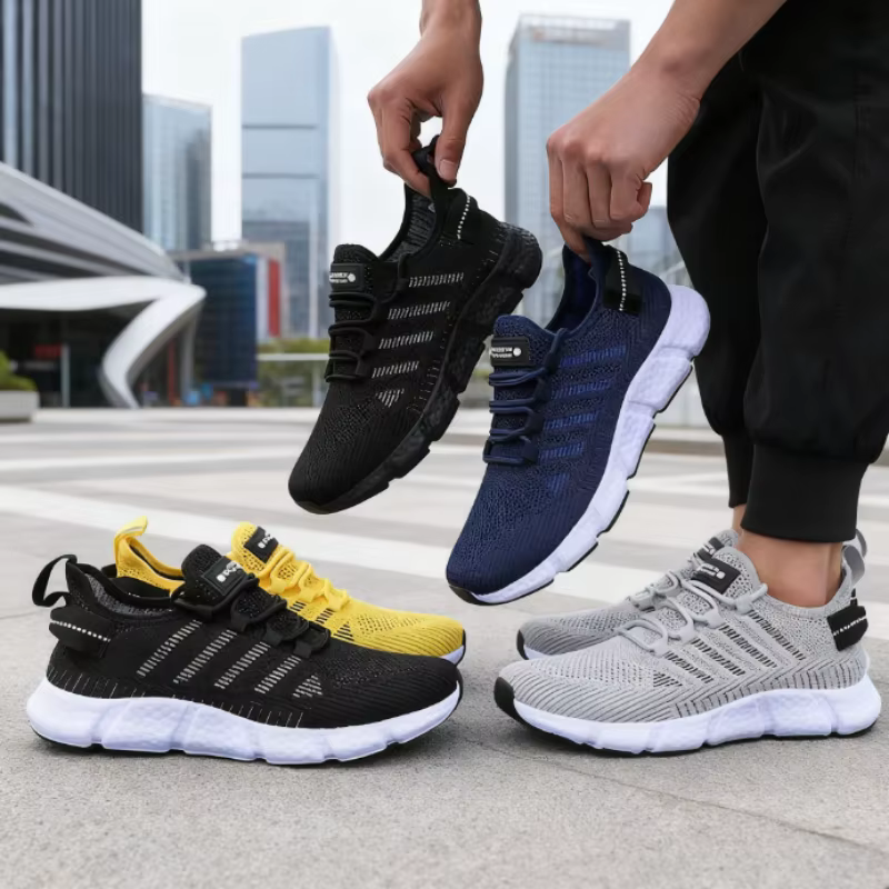 Chaussures de course pour hommes léger à semelles souples maille respirant à lacets