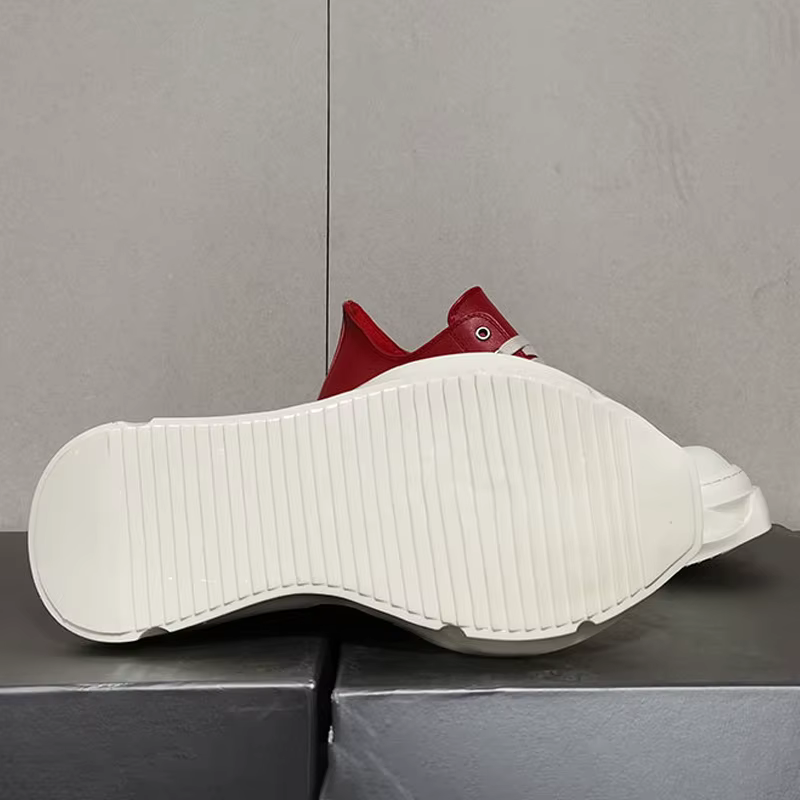 Femmes hommes rouge en cuir véritable baskets basses hauteur augmentant plate-forme chaussures plates mode tête ronde