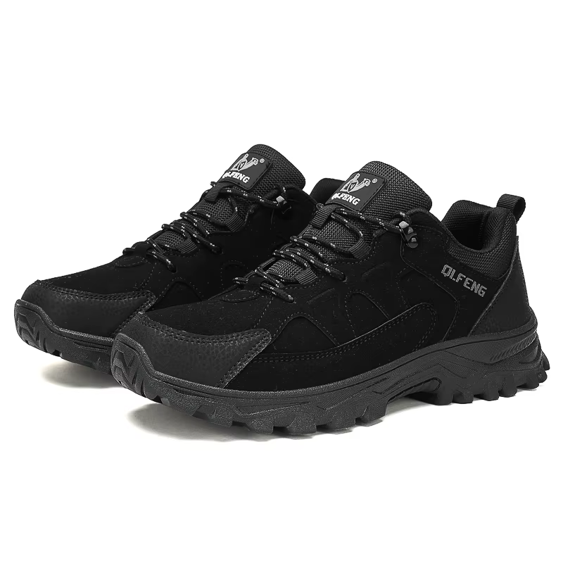 Chaussures de randonnée hiver rétro en cuir extérieur tout-terrain noir antidérapant Trail