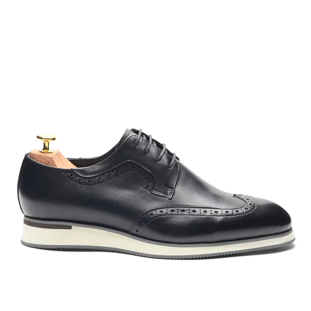 XEBOS hommes blanc été baskets en cuir véritable respirant à lacets aile pointe Derby chaussures décontracté en plein