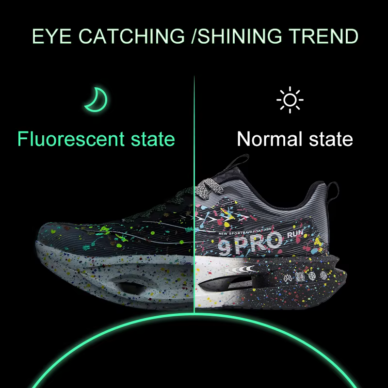 Nouvelle plaque de carbone hommes chaussure de course nuit Fluorescent amorti baskets femmes à lacets chaussures