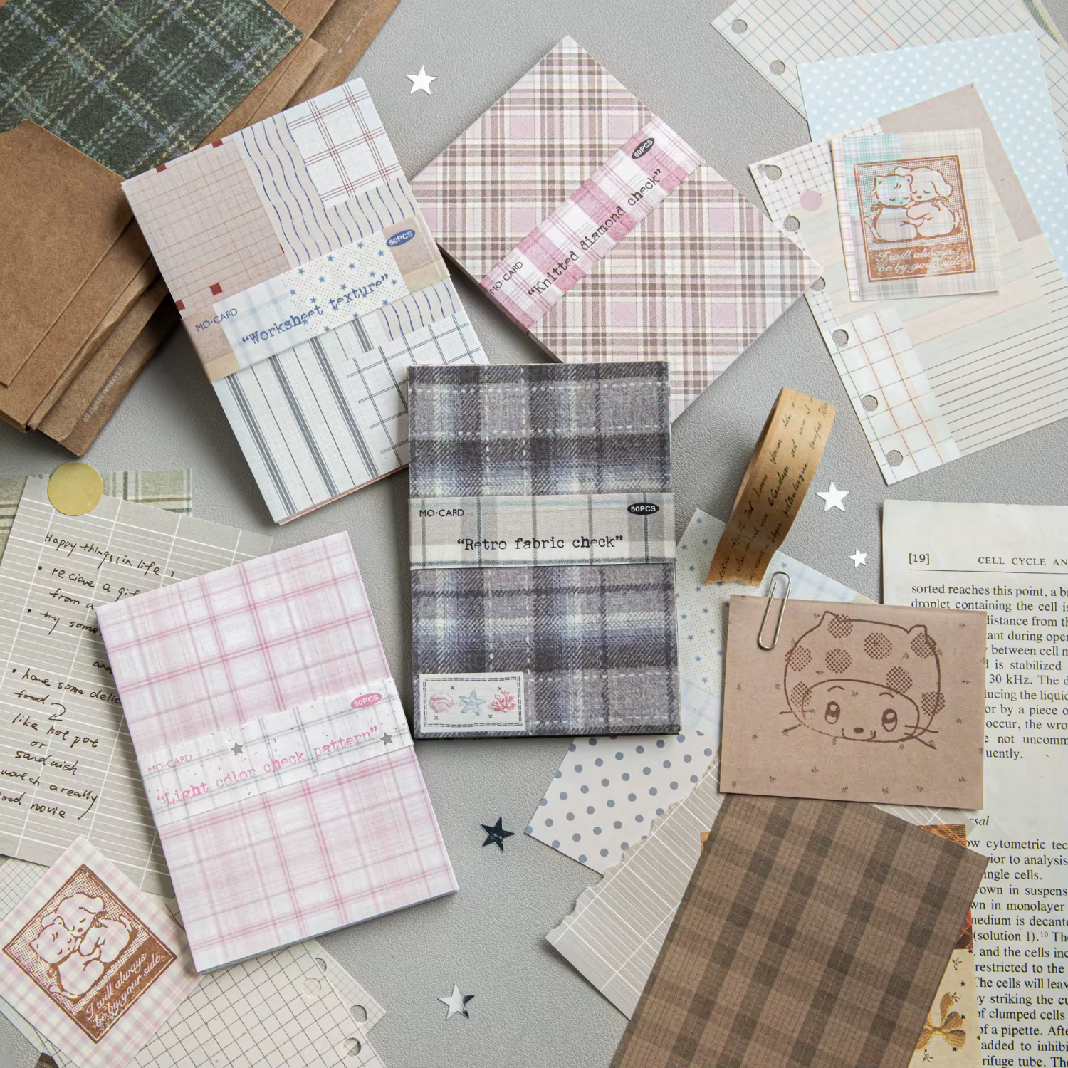 50pcs créatif plaid décor Scrapbook Vintage matériel papier Kit bricolage indésirable Journal Collage Album Photo rétro fond papier ﻿