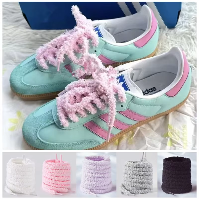1 paire moelleux mignon chenille lacet hommes femmes rose en peluche lacets personnalité Sport décontracté basket-ball DE chaussures d'entraînement Lac