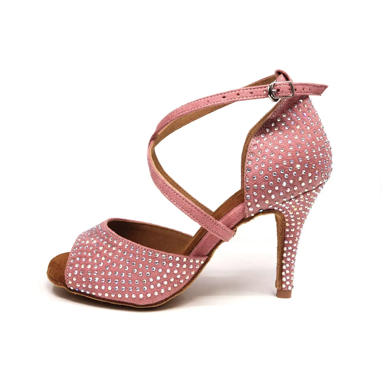 Chaussures de danse latine roses à semelle souple pour intérieur