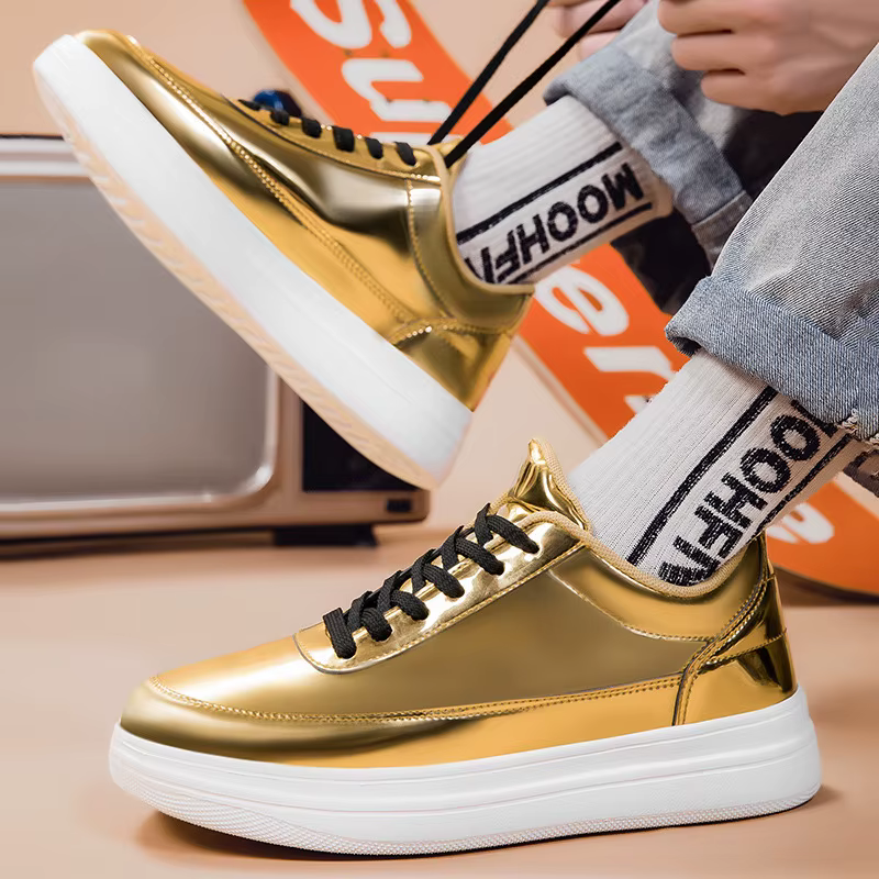 Cuir verni noir hommes baskets mode décontracté plate-forme chaussures