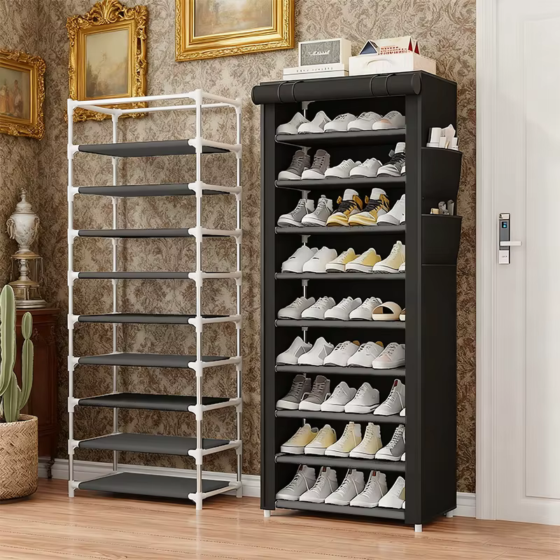 Meuble à chaussures à 9 niveaux avec housse anti-poussière