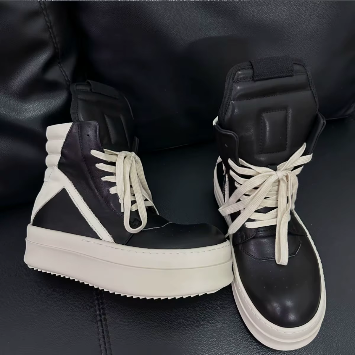 R-o Designer hommes chaussure femmes Sneaker chaussures hautes bottes en cuir noir luxe espadrilles décontractées fermeture éclair 6 cm semelle épaisse bottine