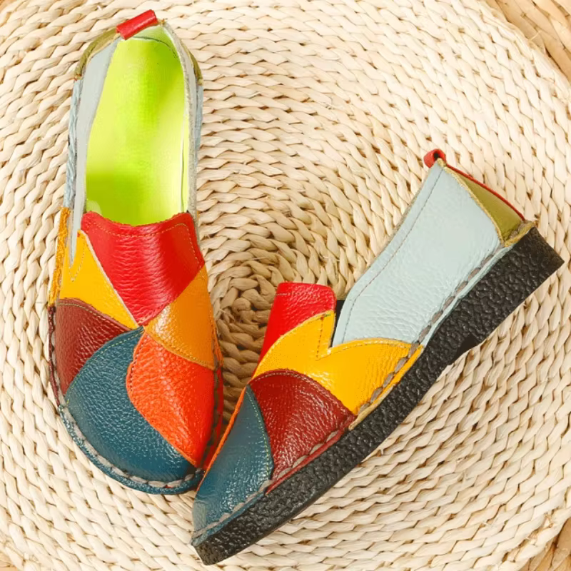 Femmes couleurs mélangées chaussures automne nouveau Style ethnique rétro semelle souple