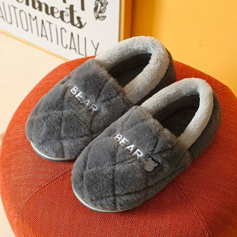 Pantoufles en fourrure pour hommes et femmes, chaussures en coton non ald, toboggans confortables, cheville en peluche, semelle souple, chaud, intérieur, maison, hiver, mode