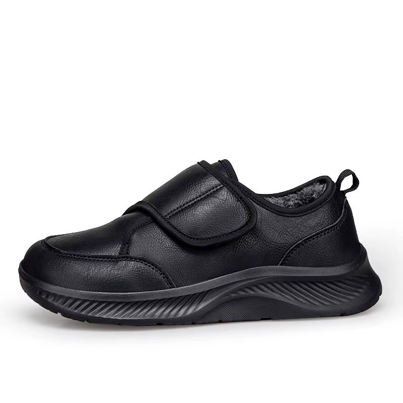 Chaussures orthopédiques et diabétiques en cuir à bout large doublées de fourrure pour l'hiver, ajustables, pour hommes et femmes, soulagement de la douleur des pieds enflés et gras