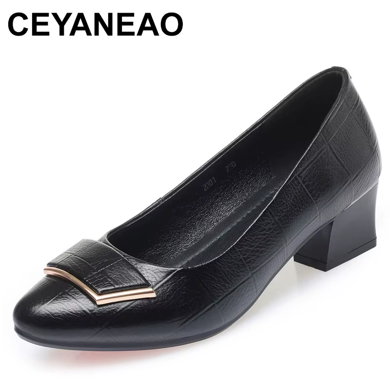 Chaussures provoqué en cuir véritable à talon moyen pour femmes