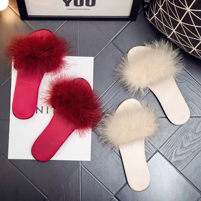 Maogu-Pantoufles en Satin Rouge pour Femme