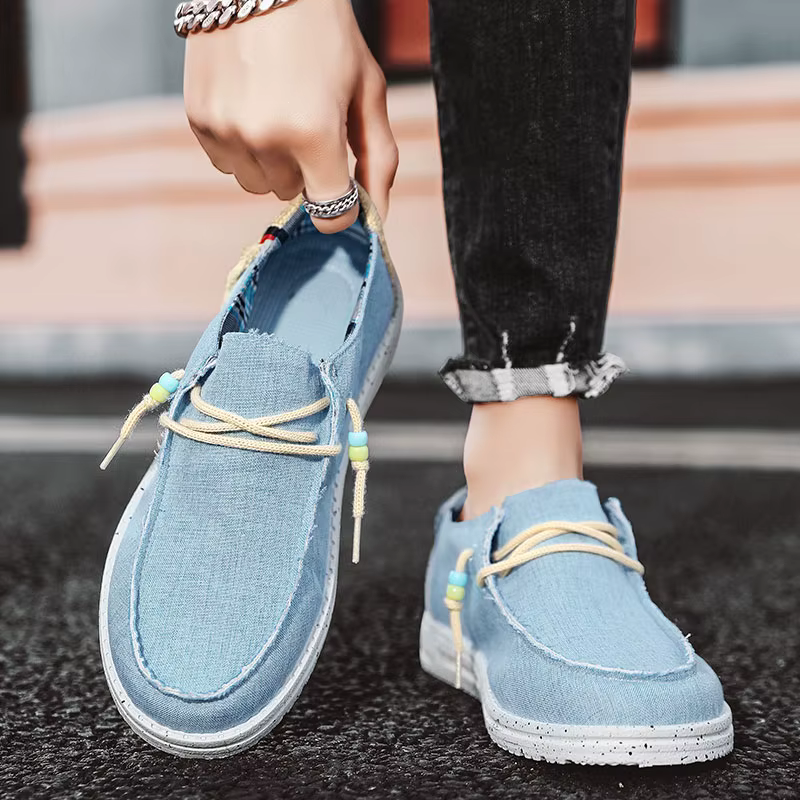 Printemps été bleu hommes chaussures bateau décontractées léger sans lacet