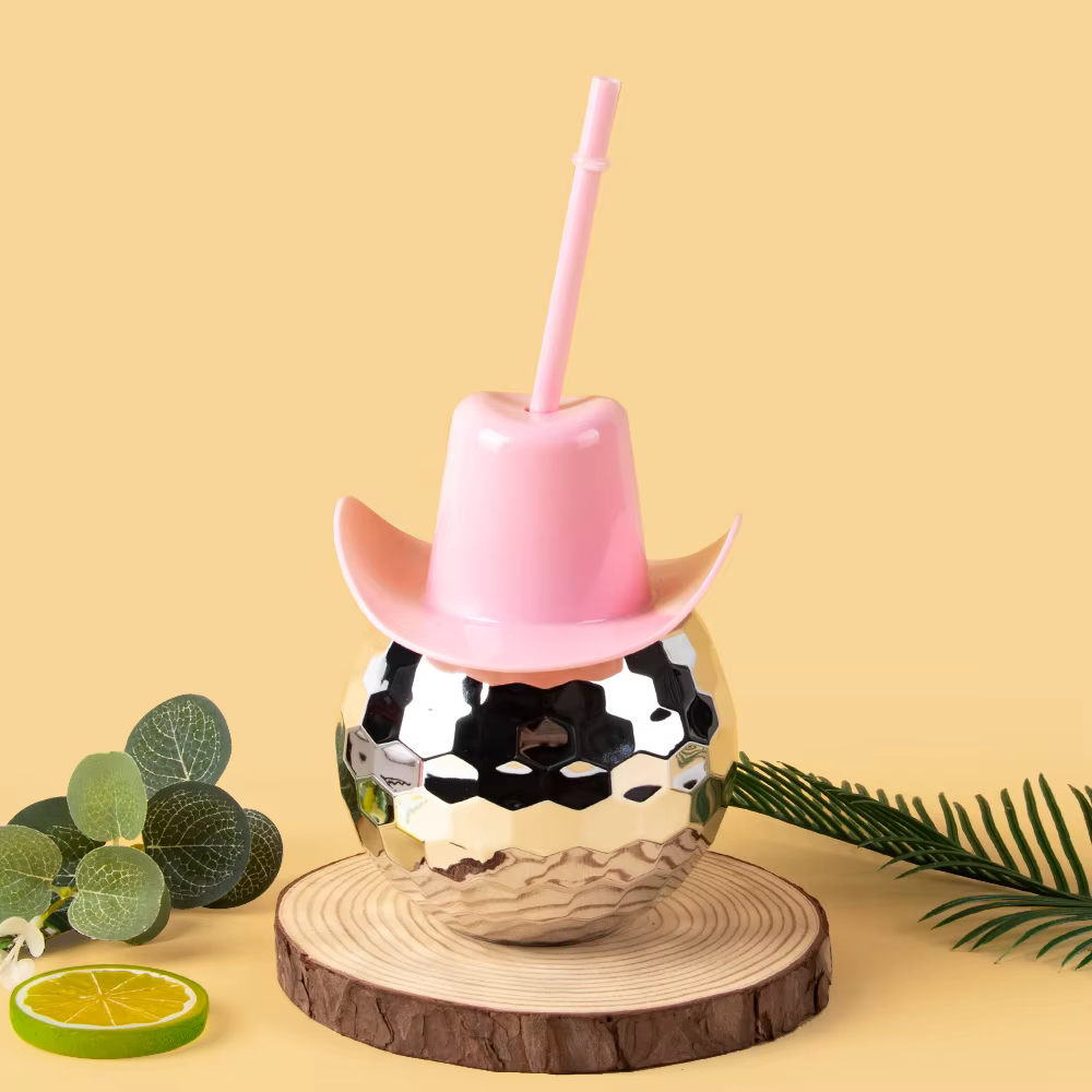 Nouvelles tasses de boule Disco avec couvercles et pailles de chapeau de Cowboy, décorations de fête d'enterrement de vie de jeune fille, fournitures de fête Disco de danse de Bar rétro des années 70