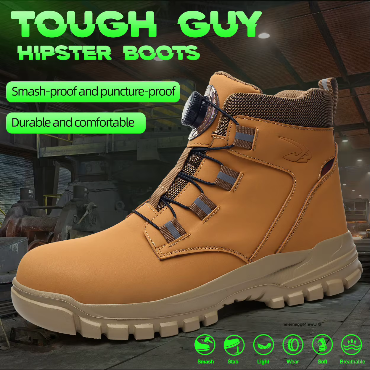 Chaussures de travail à bouton rotatif pour hommes