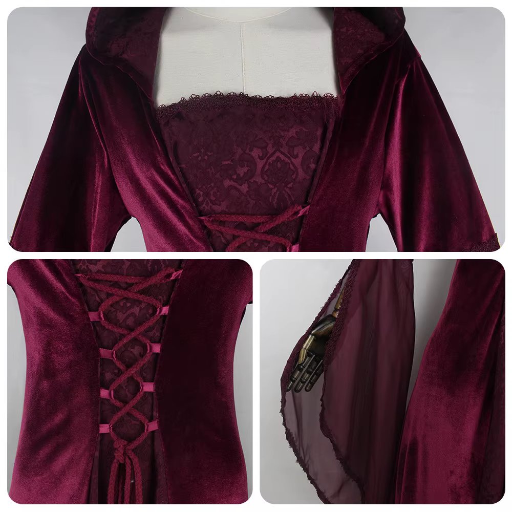 Robe de mariée de style rétro médiéval pour femmes, 8 couleurs, à capuche, taille, cosplay
