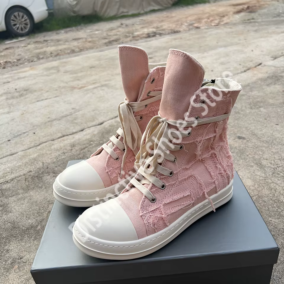 Baskets montantes déchirées en toile rose pour hommes
