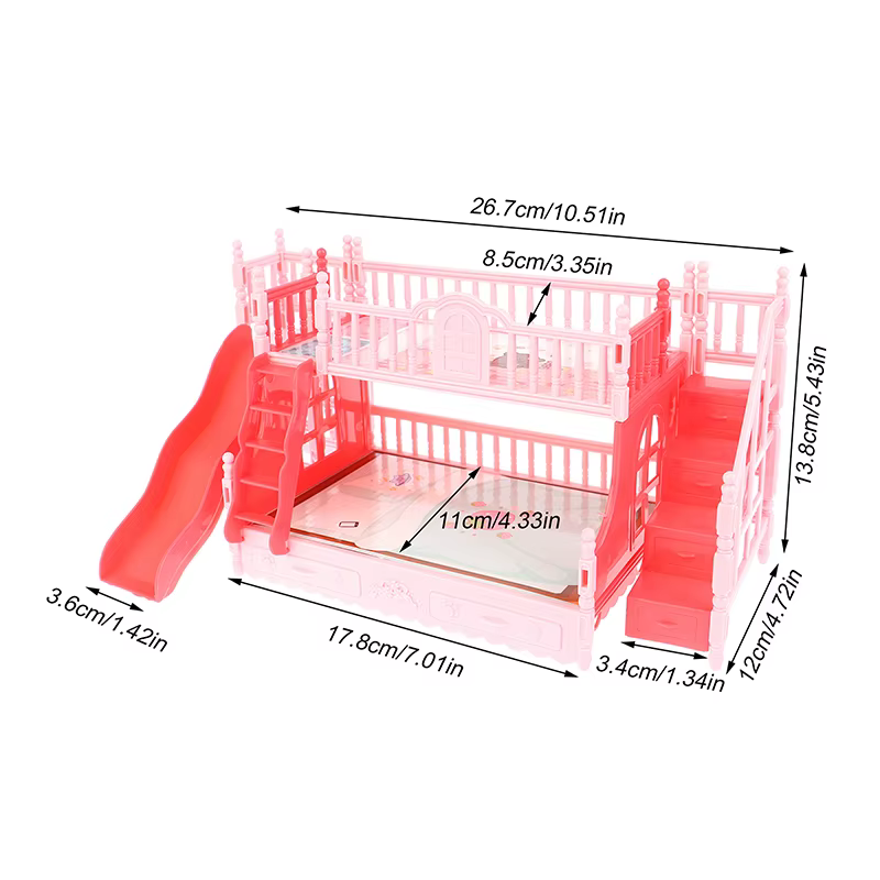Chambre à coucher de simulation de maison de poupée: adorable mini lit superposé princesse avec toboggan, accessoires de meubles fins fabriqués