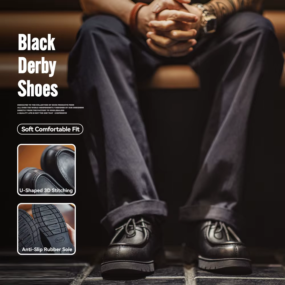 Chaussures Derby vintage noires pour hommes Maden
