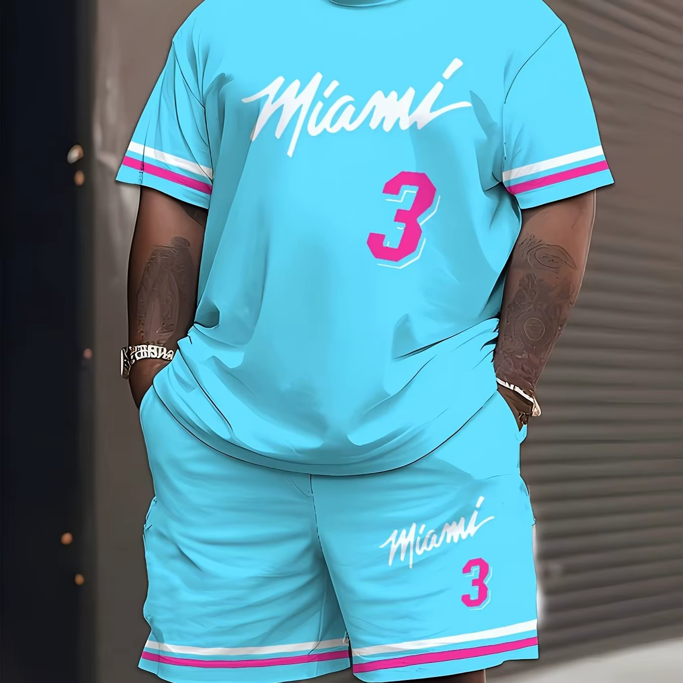 2025 nouveaux hommes MIAMI NO.3 imprimer décontracté à manches courtes T-Shirt ensemble Short et haut adulte maillot de basket-ball Jogging costume 2 pièces ensemble vêtements