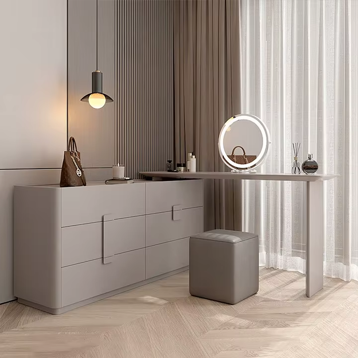 Table de maquillage de luxe légère pour chambre à coucher, moderne, Simple, intégrée, seau de rangement de chevet, armoire Premium S