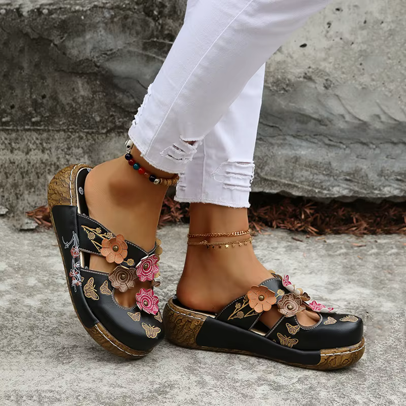 Sandales d'été ethniques à fleurs pour femmes