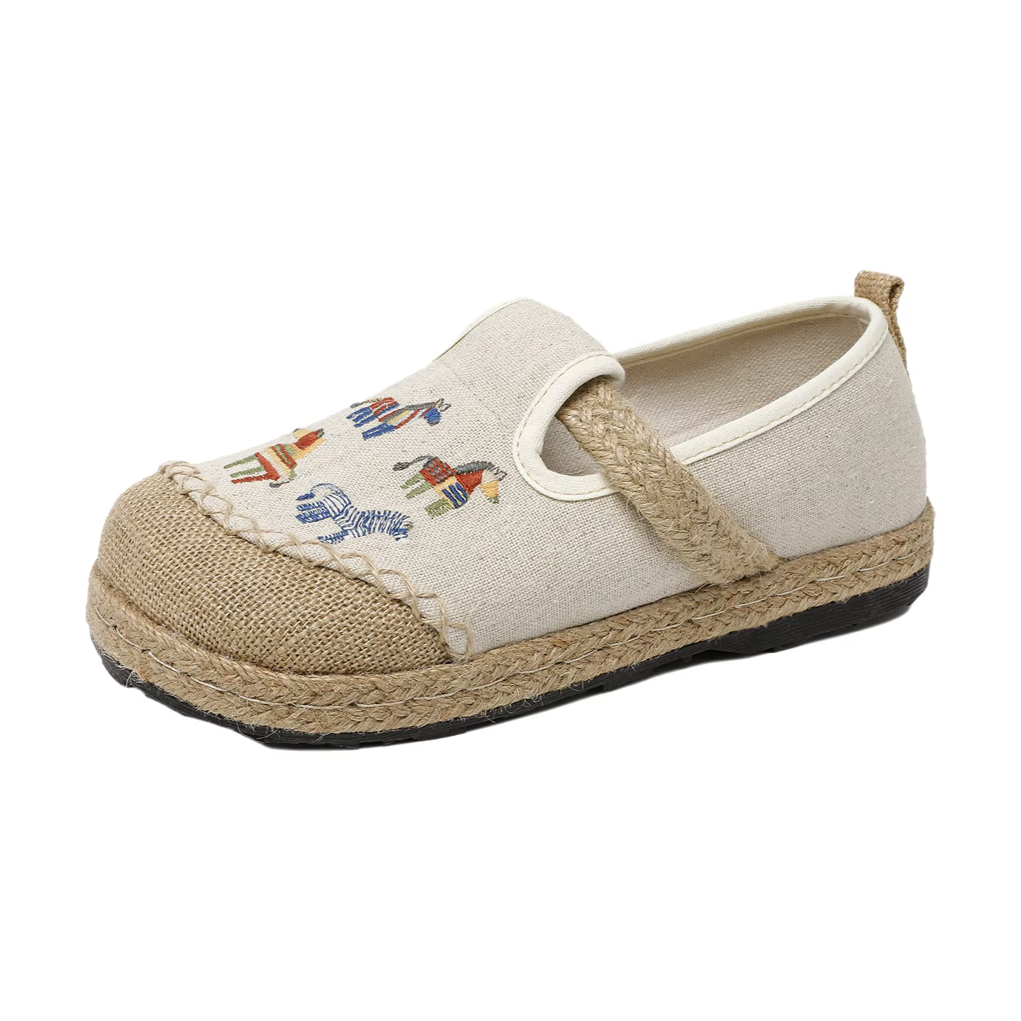 Chaussures brodées Année du Cheval, broderie artisanale, en lin, pour femmes, semelle souple, respirantes, en coton et lin tissé, talon plat, chaussures décontractées