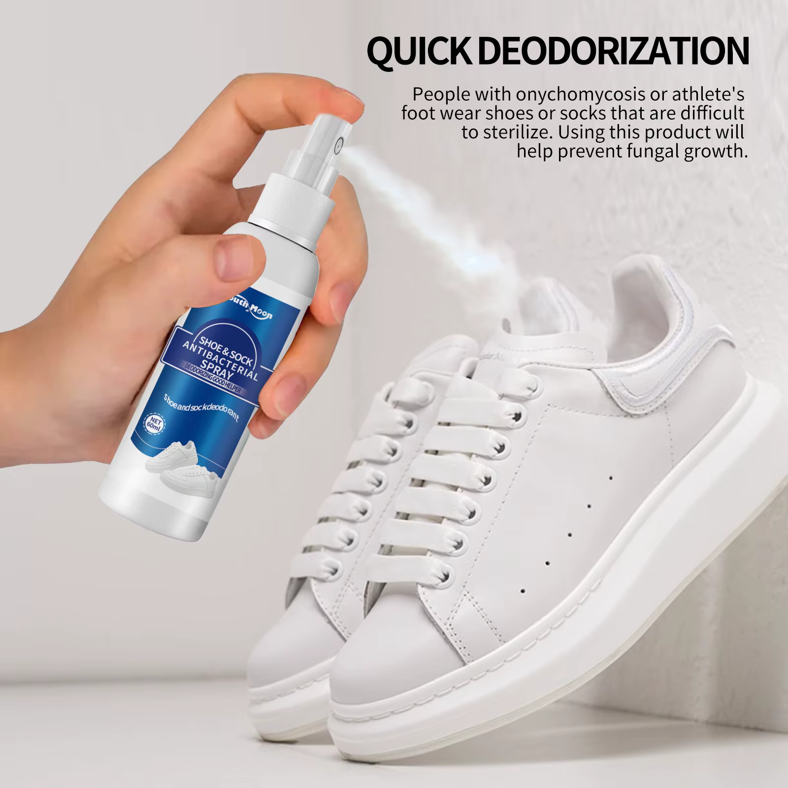 Spray désodorisant antibactérien pour chaussures et chaussettes 60ml Élimine les odeurs de pieds Anti-fongique Parfum