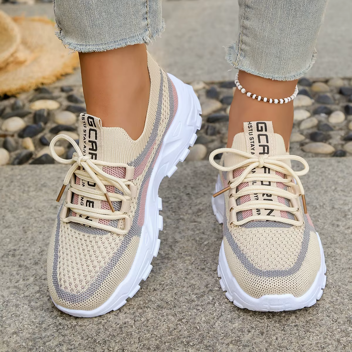 Chaussures pour femmes - Chaussures de sport décontractées été 2026, respirantes et légères, bicolores ou monocolores, chaussures de travail tendance