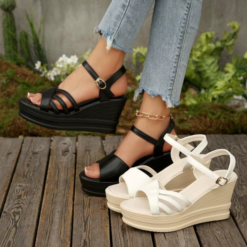 Nouvelles sandales compensées de haute qualité pour femmes 2026 – Chaussures élégantes à talon haut et plateforme ouverte pour l'été