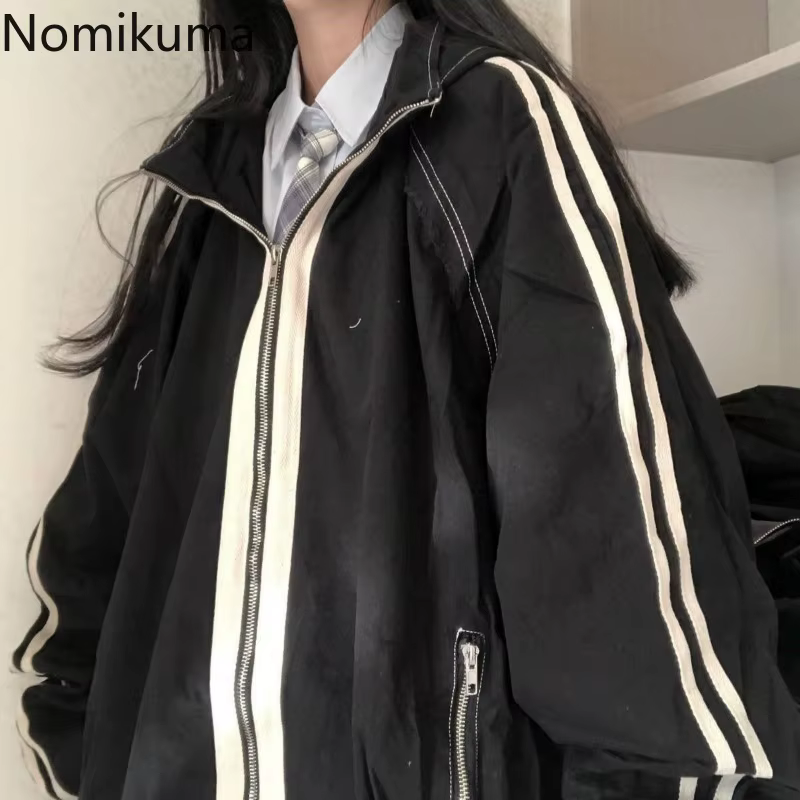 Vestes surdimensionnées pour femmes, Ropa Mujer Preppy, mode décontractée, hauts Y2k, manteaux coréens Vintage, Style col montant, fermeture éclair, vêtements d'extérieur, 2025