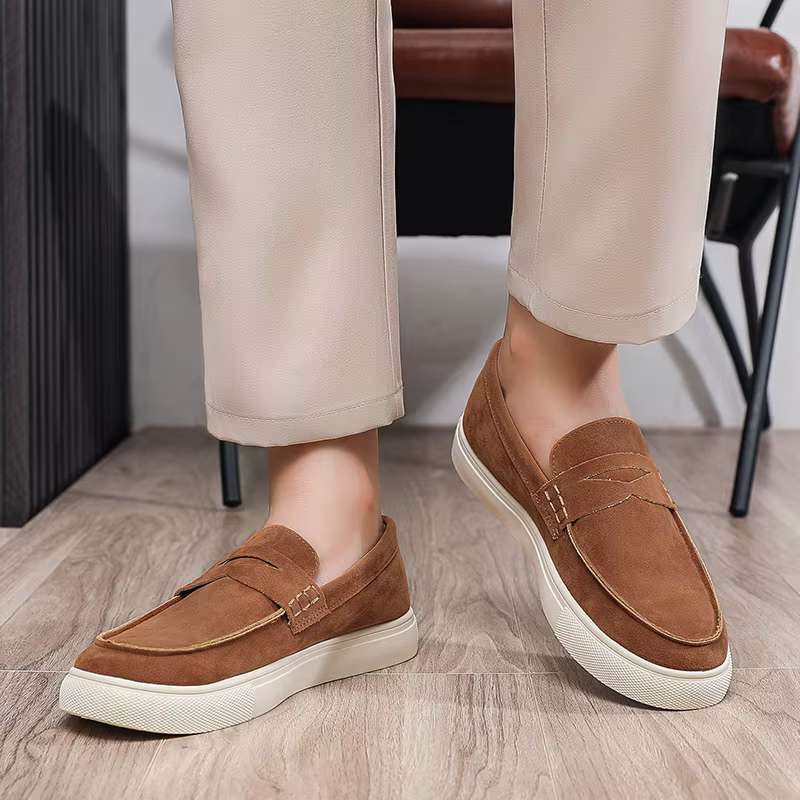 Printemps été marron daim mocassins hommes sans lacet
