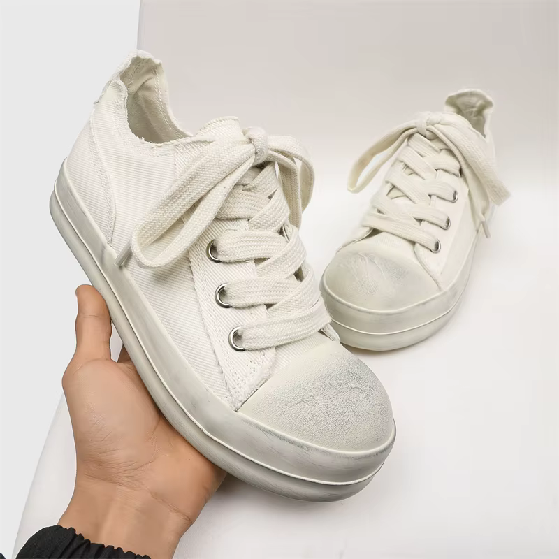 2025New hommes toile fond épais baskets mode à lacets décontracté jeunesse chaussures léger en plein air confortable plat concepteur chaussure de marche