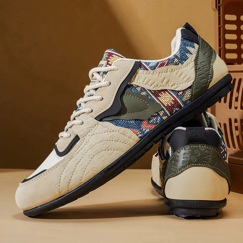 Baskets rétro allemandes pour hommes - Chaussures décontractées basses à imprimé tribal ethnique