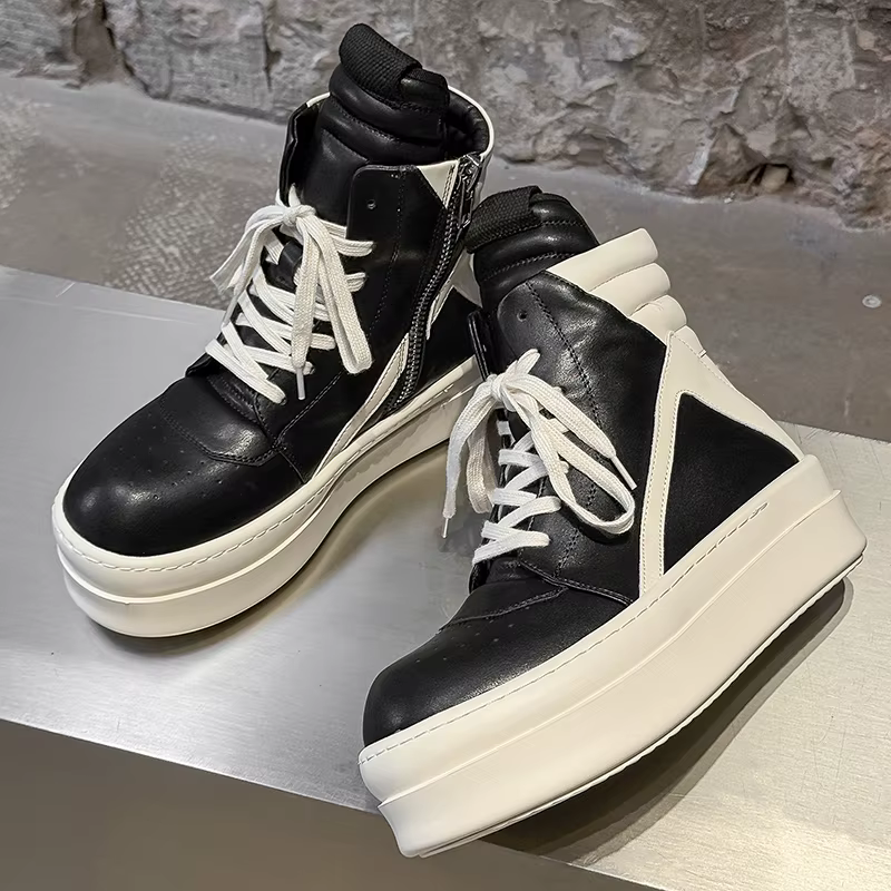 Bottes montantes noires et blanches pour hommes avec fermeture éclair latérale