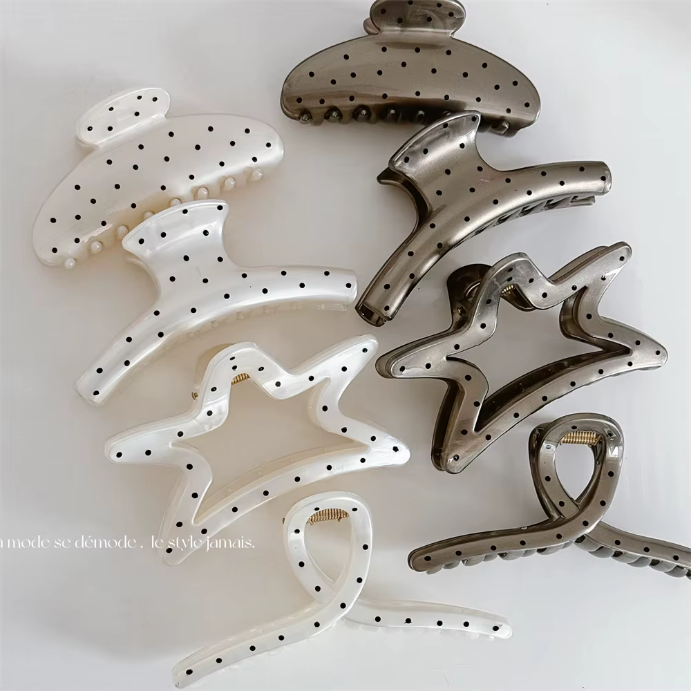 Barrettes à cheveux pour femmes style français, grandes, noires, à pois ondulés, accessoires de mode pour filles, pinces à cheveux douces, coiffure