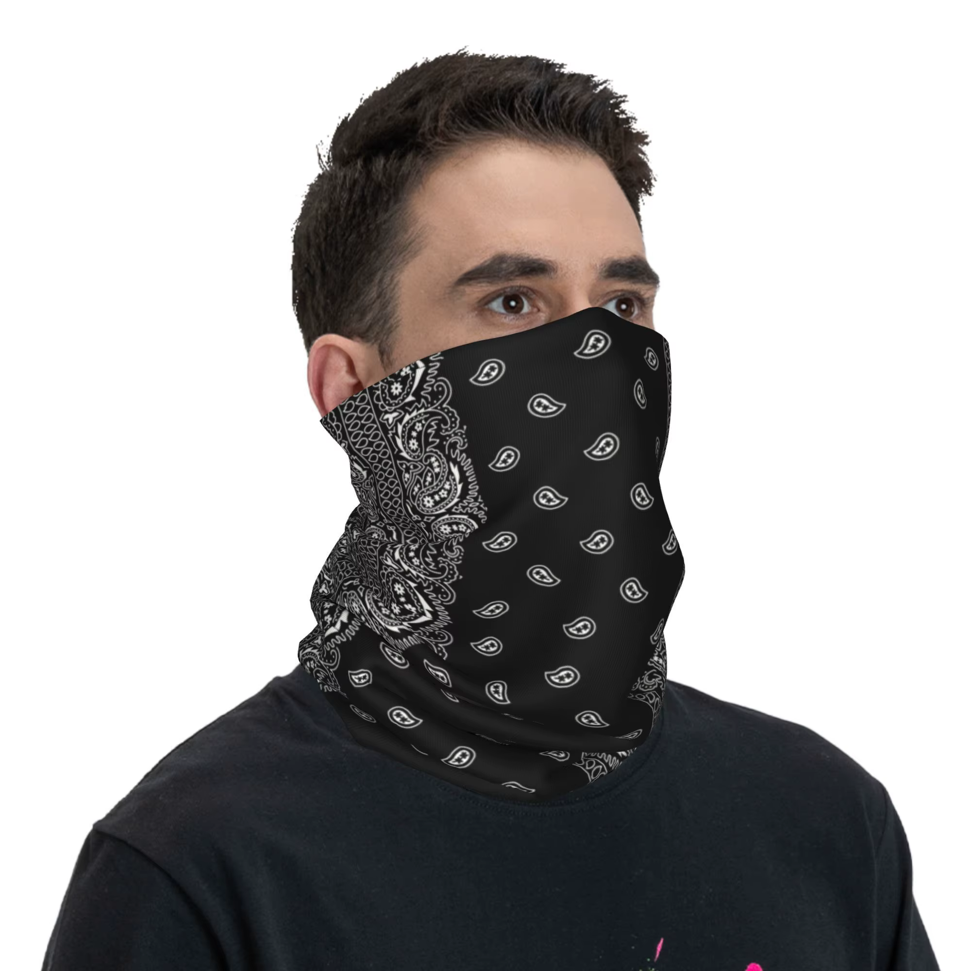 Personnalisé noir et blanc Paisley Chicano Bandana Style cache-cou hommes femmes hiver noir et blanc Bandana écharpe pour le Ski