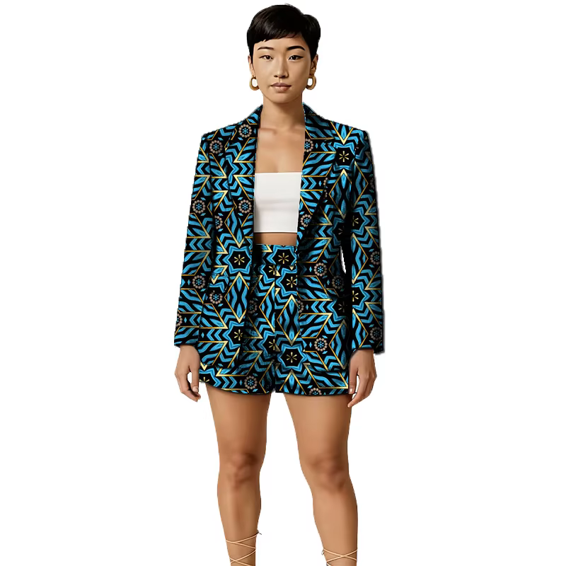 Costume de Couture africaine pour femmes, blazer imprimé tendance, veste avec Mini short, tenues de mariage élégantes et colorées