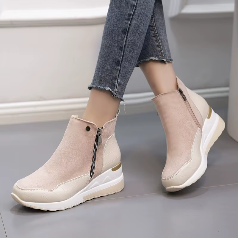 Nouvelles femmes bottines coton chaussures bottes de neige compensées mode automne hiver fermeture éclair chaud en peluche solide plates-formes coréen décontracté court