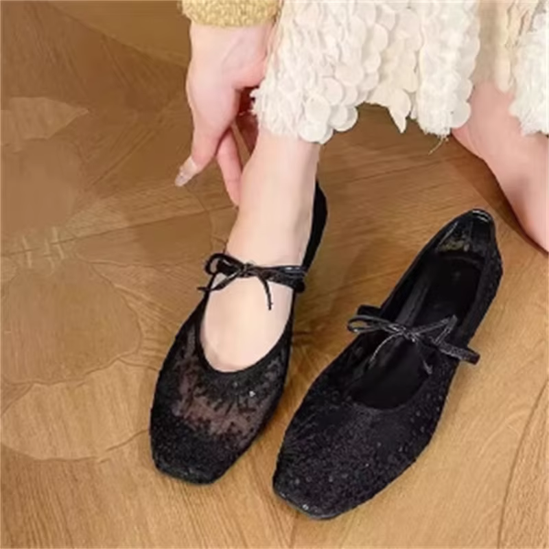 Nouvelles Chaussures Plates Féeriques en Maille avec Nœud 2026 pour Femmes – Respirantes et à Bout Peu Profond